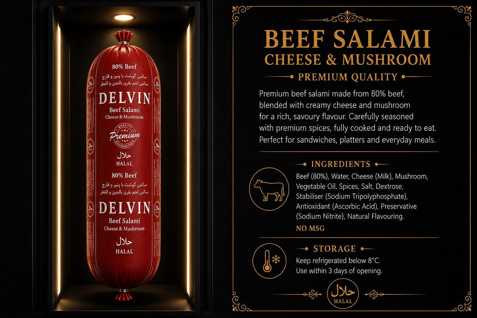 Beef Salami – Cheese & Mushroom