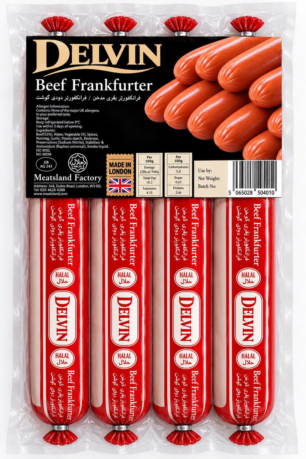 Beef Frankfurter Delvin packaging