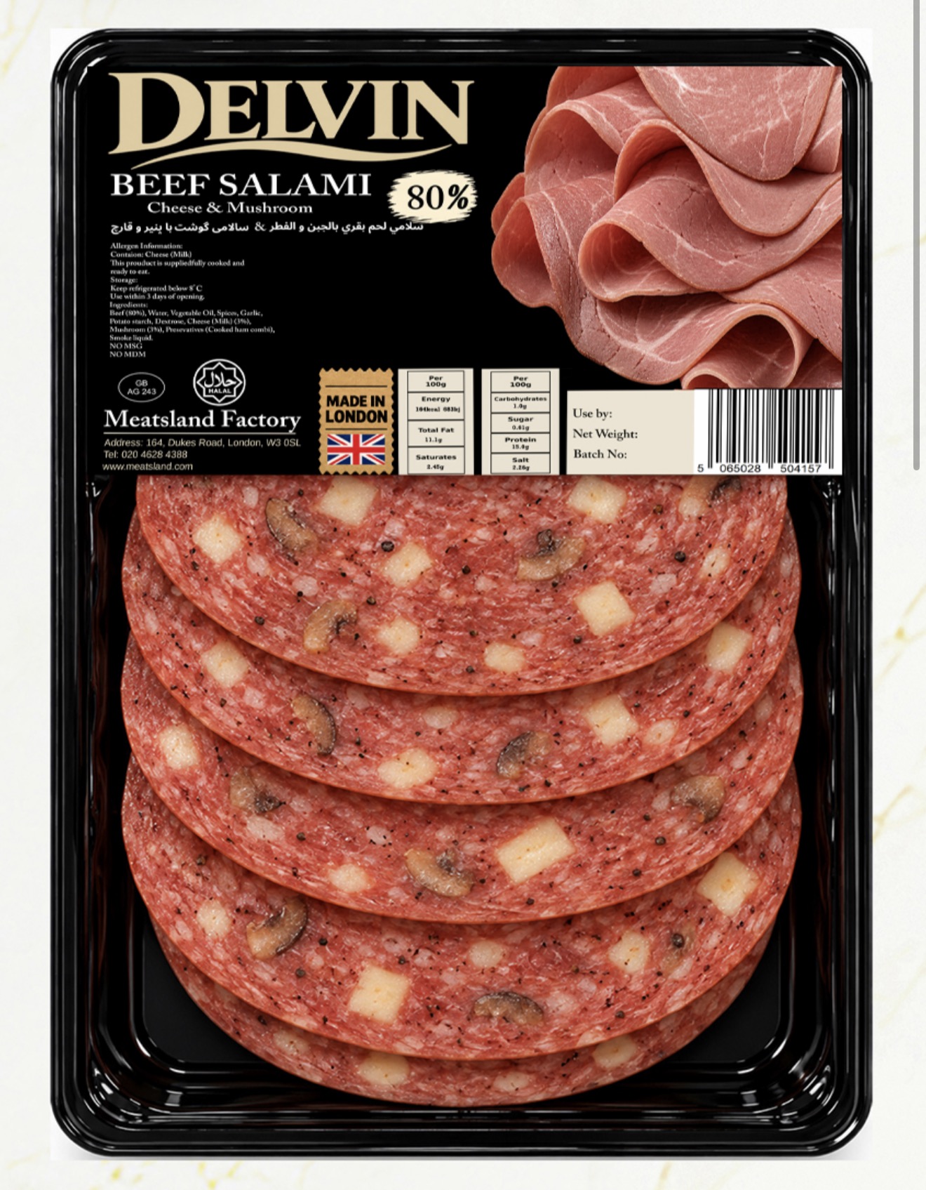 Beef Salami - Cheese & Mushroom Delvin packaging
