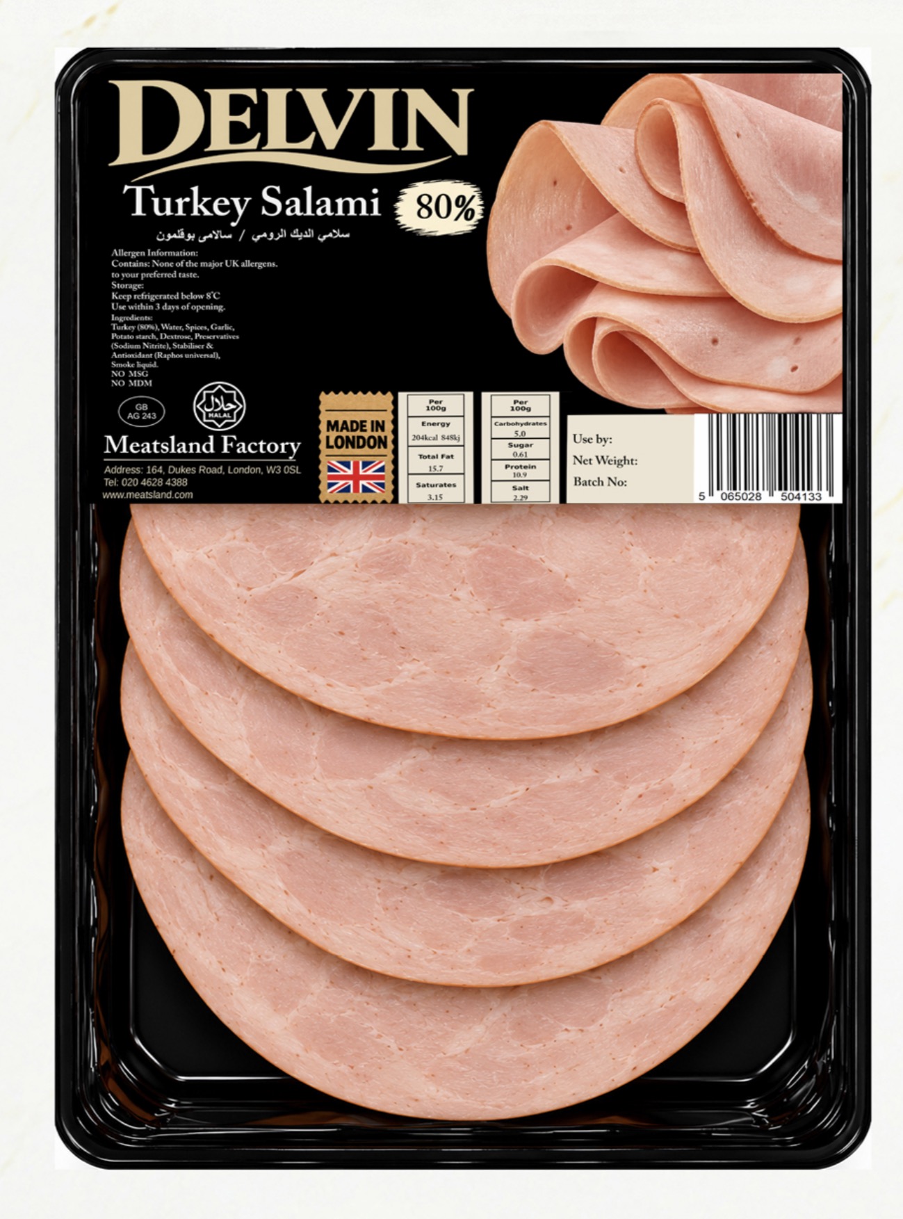 Turkey Salami Delvin packaging